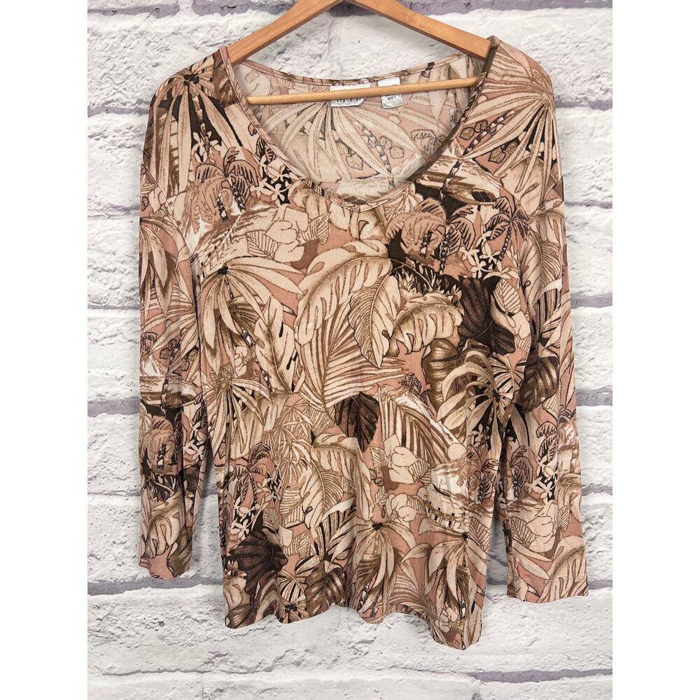 Chico's Travelers Womens M Resortwear Vacation Coastal Tropical Floral Blouse - Picture 3 of 11
